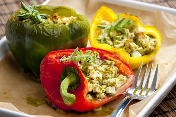 baked peppers filled with feta cheese Stock photo © phbcz