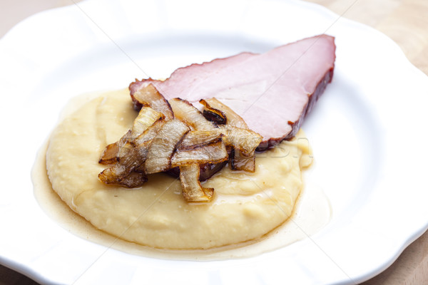 smoked ham with pea mash Stock photo © phbcz