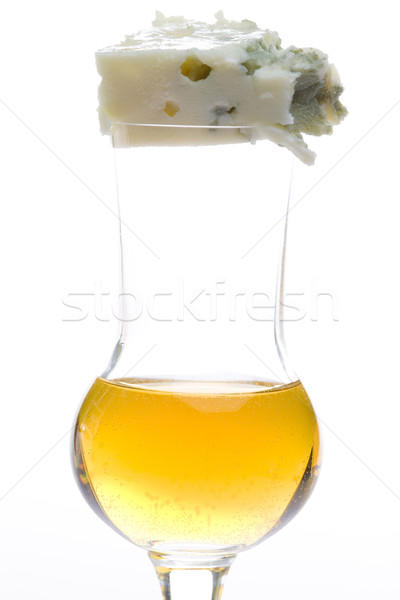 Stock photo: glass of Tokai wine with roquefort chees