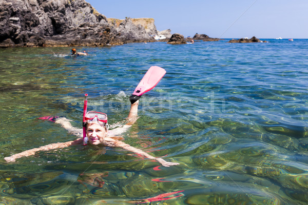 Snorkeling morze Śródziemne morza Francja kobieta lata Zdjęcia stock © phbcz