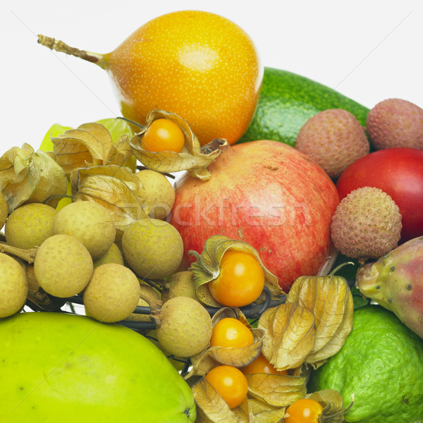 Trópusi gyümölcs csendélet gyümölcs egészség háttér édes Stock fotó © phbcz