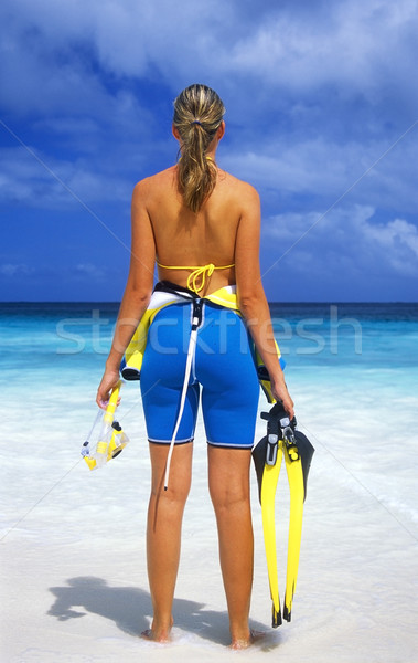 Nyári szabadság víz nők tenger sportok egyedül Stock fotó © phbcz