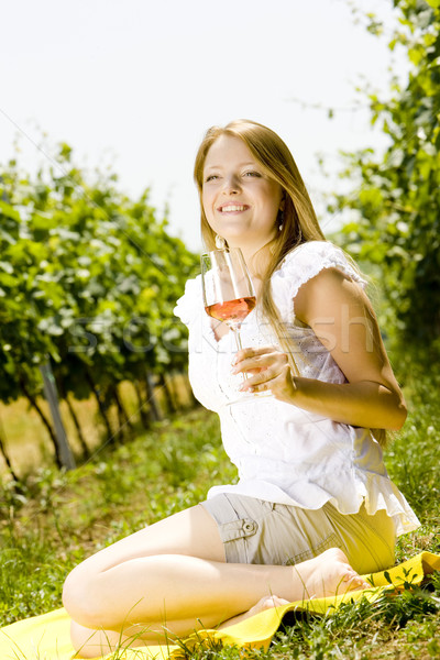 woman at a picnic in vineyard Stock photo © phbcz