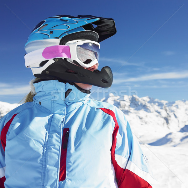 Stock foto: Frau · Skifahrer · Alpen · Berge · Frankreich · Sport