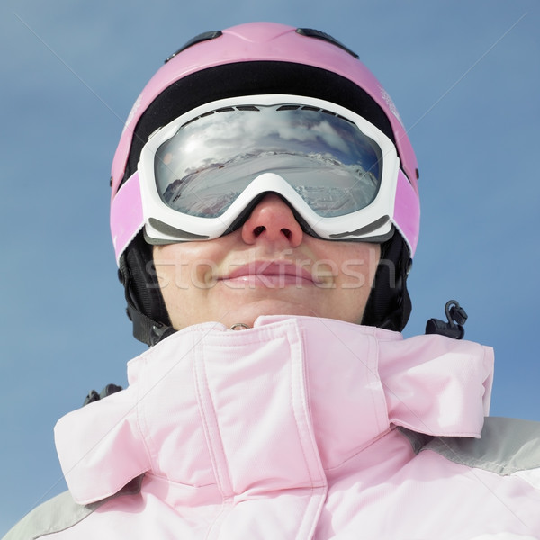 Frau Skifahrer Alpen Berge Frankreich Sport Stock foto © phbcz