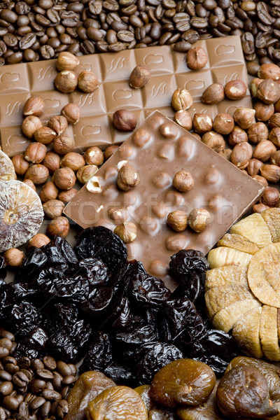 dried fruit with chocolate and coffee beans Stock photo © phbcz