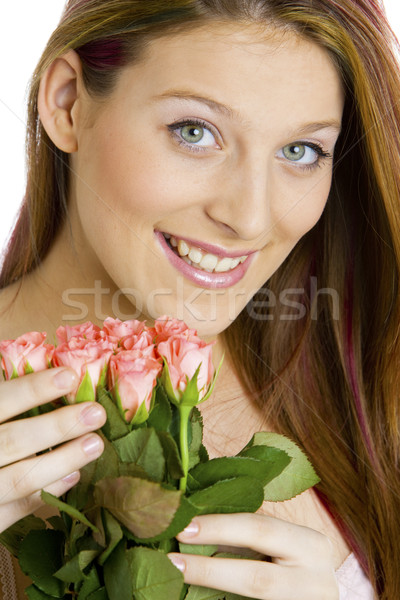 Stok fotoğraf: Portre · kadın · güller · çiçek · çiçekler · genç