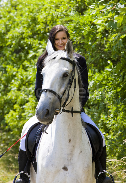 верхом женщину животные молодые лошадей Сток-фото © phbcz