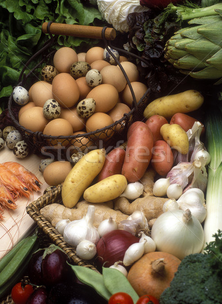Groenten stilleven eieren voedsel gezondheid vogel Stockfoto © phbcz