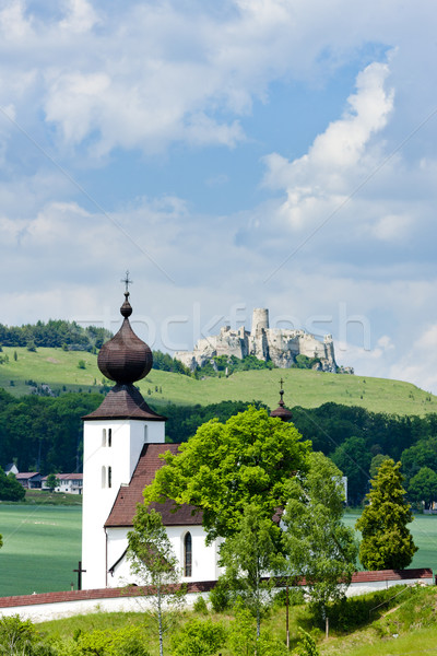 church in Zehra and Spissky Castle at background, Slovakia Stock photo © phbcz