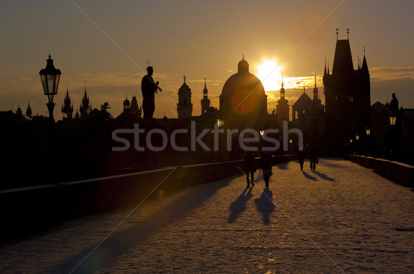 Charles Bridge at dawn, Prague, Czech Republic Stock photo © phbcz