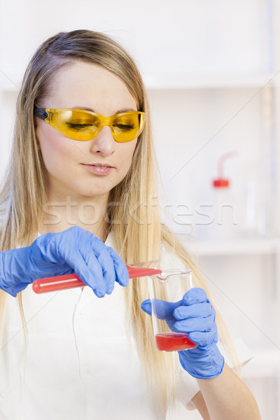 Foto stock: Experimento · laboratorio · mujeres · de · trabajo · ciencia