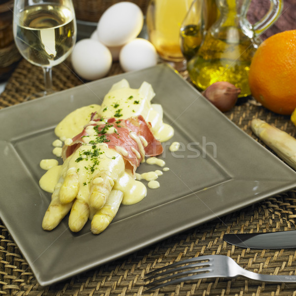 white aspargus with sauce Stock photo © phbcz