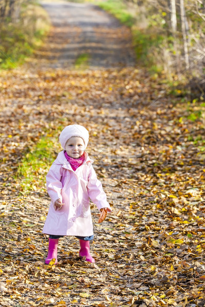 Kleines Mädchen tragen Gummistiefel herbstlich Natur Kind Stock foto © phbcz