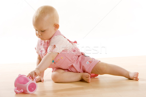 Kislány bögre ül padló gyerekek gyermek Stock fotó © phbcz