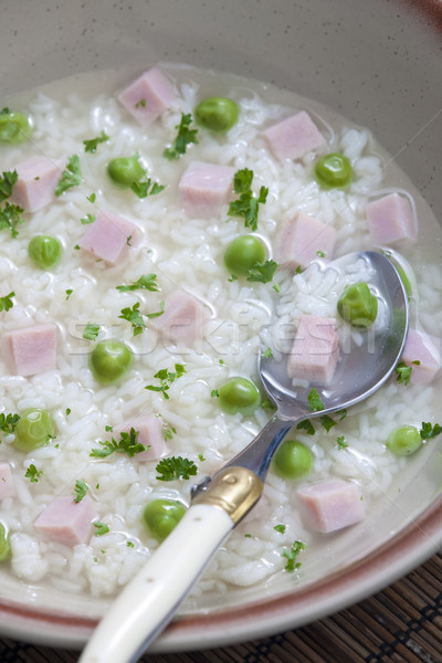 smoked meat bouillon with peas and rice Stock photo © phbcz