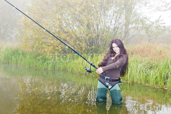 woman fishing in pond Stock photo © phbcz