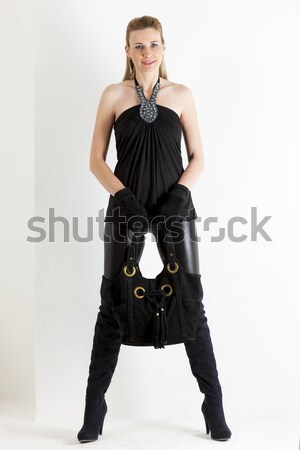 Mulher jovem extravagante roupa mulheres preto Foto stock © phbcz