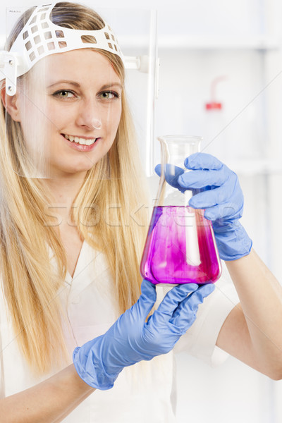 young woman with a wearing face protective shield in laboratory Stock photo © phbcz