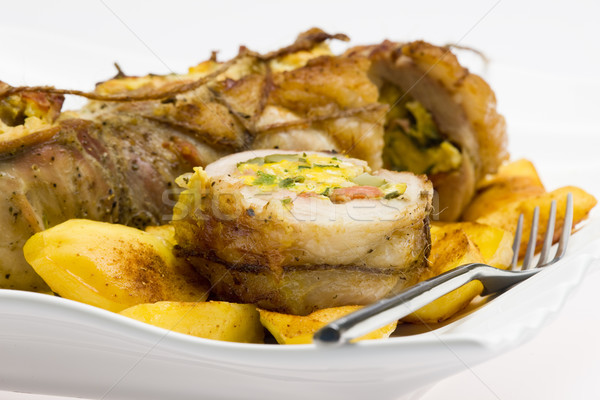 Stock photo: veal roll with potatoes