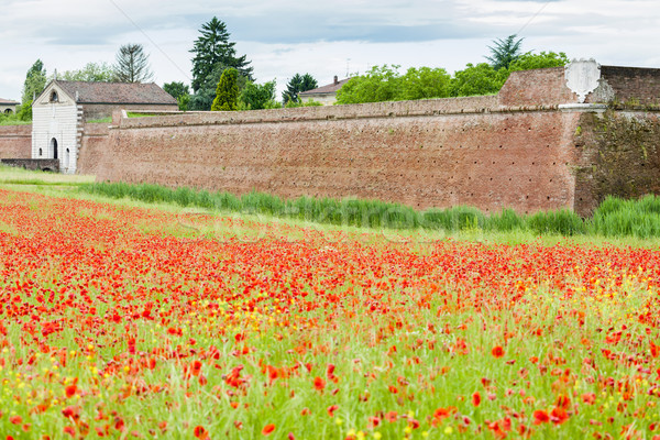 Fortyfikacja miasta Włochy kwiat budynku ściany Zdjęcia stock © phbcz