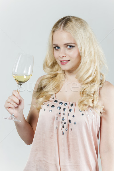 Portret sticlă vin alb femeie persoană Imagine de stoc © phbcz