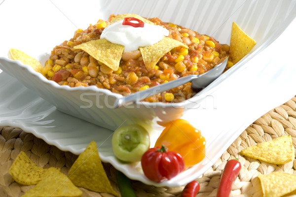 thick vegetables soup with minced meat Stock photo © phbcz