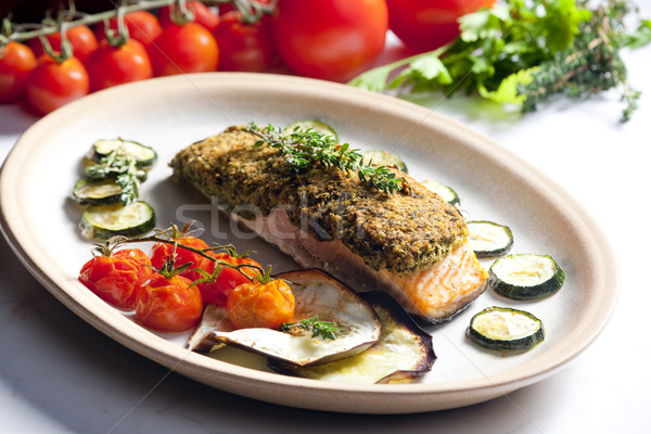 baked salmon with herbs eschar Stock photo © phbcz