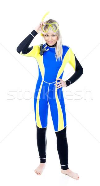 áll fiatal nő visel snorkeling felszerlés nők Stock fotó © phbcz