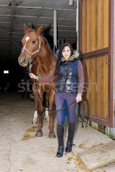 equestrian with her horse in stable Stock photo © phbcz