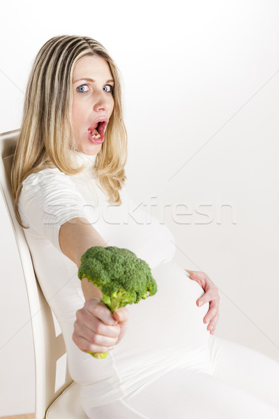 Portret kobieta w ciąży brokuły żywności kobiet Zdjęcia stock © phbcz