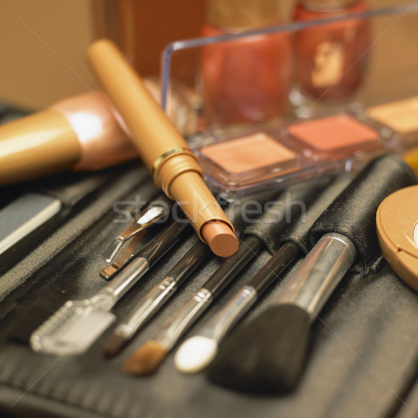 Make-up schoonheid vrouwelijke borstel make lippenstift Stockfoto © phbcz