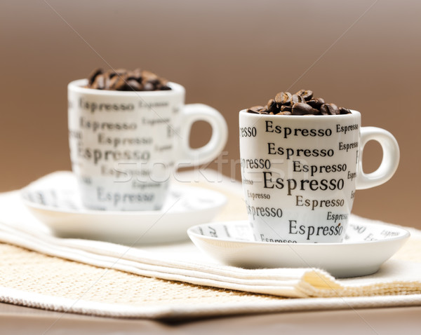 [[stock_photo]]: Tasses · de · café · plein · grains · de · café · café · boire · objet