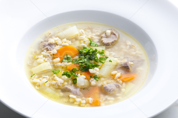 Scottish soup of mutton meat with kohlrabi and barley Stock photo © phbcz