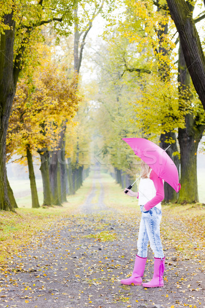 Foto stock: Mulher · guarda-chuva · beco