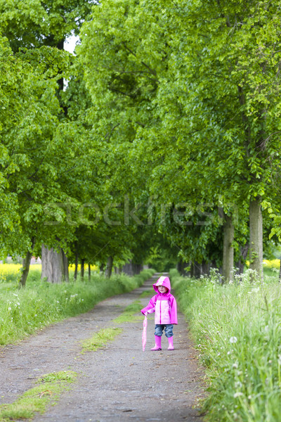 Kleines Mädchen tragen Gummistiefel Frühling Gasse Mädchen Stock foto © phbcz
