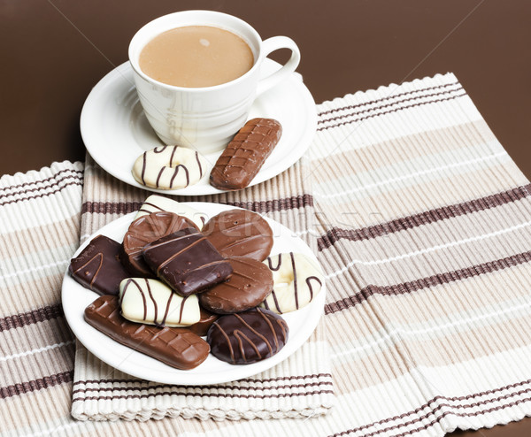 cup of coffee with chocolete biscuits Stock photo © phbcz