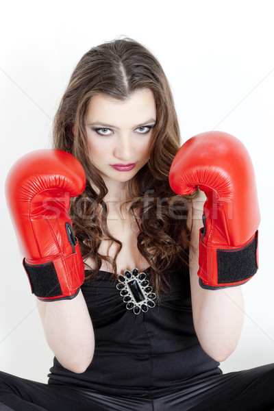 Portrait jeune femme gants de boxe femme jeunes seuls [[stock_photo]] © phbcz