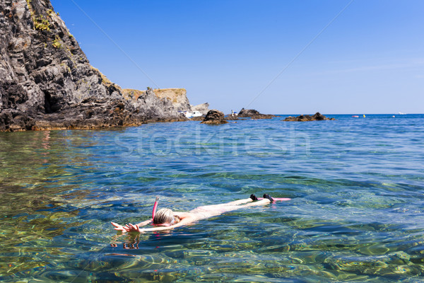 浮潛 地中海 海 法國 女子 夏天 商業照片 © phbcz