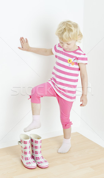 Kleines Mädchen Gummistiefel Mädchen Kinder Kind kid Stock foto © phbcz