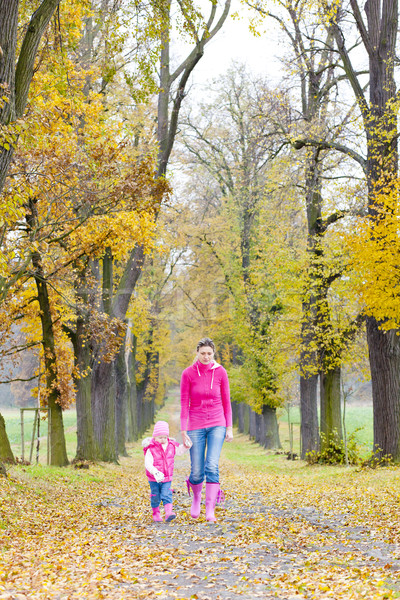mother with her daughter in autumnal alley Stock photo © phbcz