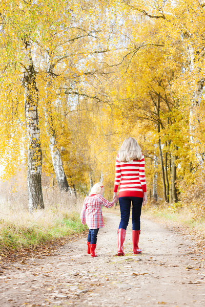 mother with her daughter in autumnal alley Stock photo © phbcz