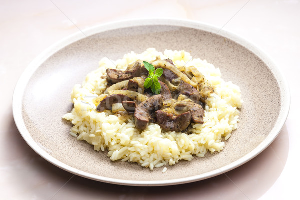 Wieprzowina nerka ryżu tablicy zioła posiłek Zdjęcia stock © phbcz