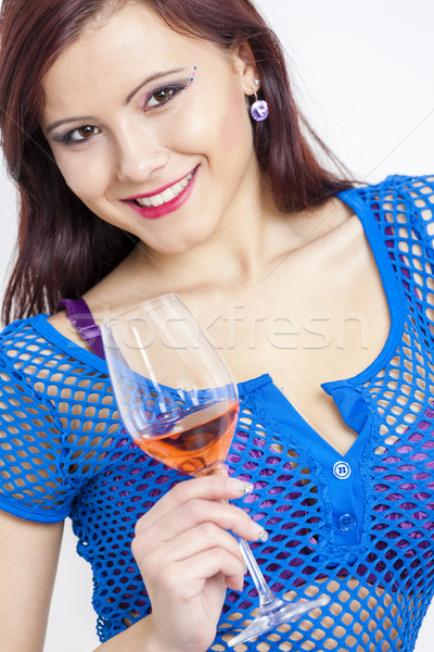 Porträt Glas stieg Wein Frau Stock foto © phbcz