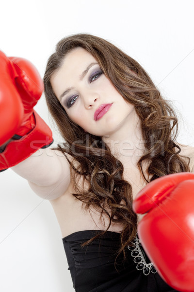 Portré fiatal nő boxkesztyűk nő piros fiatal Stock fotó © phbcz