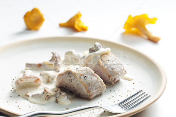 pork tenderloin with mushrooms and creamy sauce Stock photo © phbcz