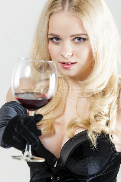 Portrait jeune femme verre vin rouge femme noir [[stock_photo]] © phbcz