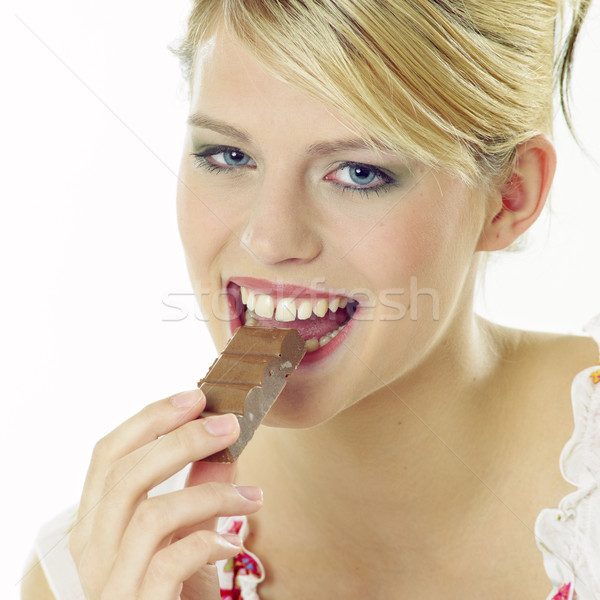 Vrouw chocolade jonge alleen jeugd vrouwelijke Stockfoto © phbcz