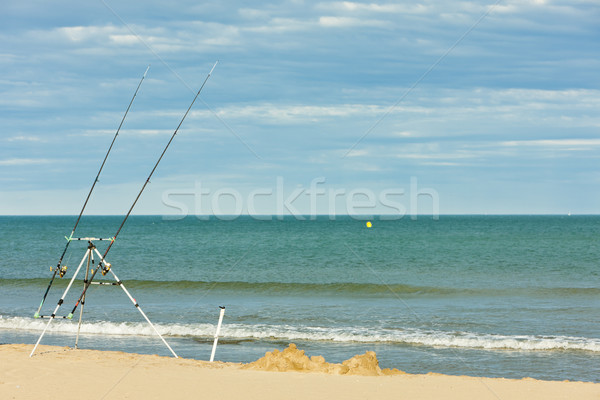 fishing rods on the beach in Narbonne Plage, Languedoc-Roussillo Stock photo © phbcz
