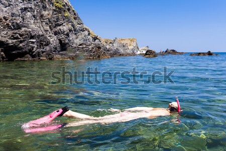 Snorkeling mediterrán tenger Franciaország nő nyár Stock fotó © phbcz